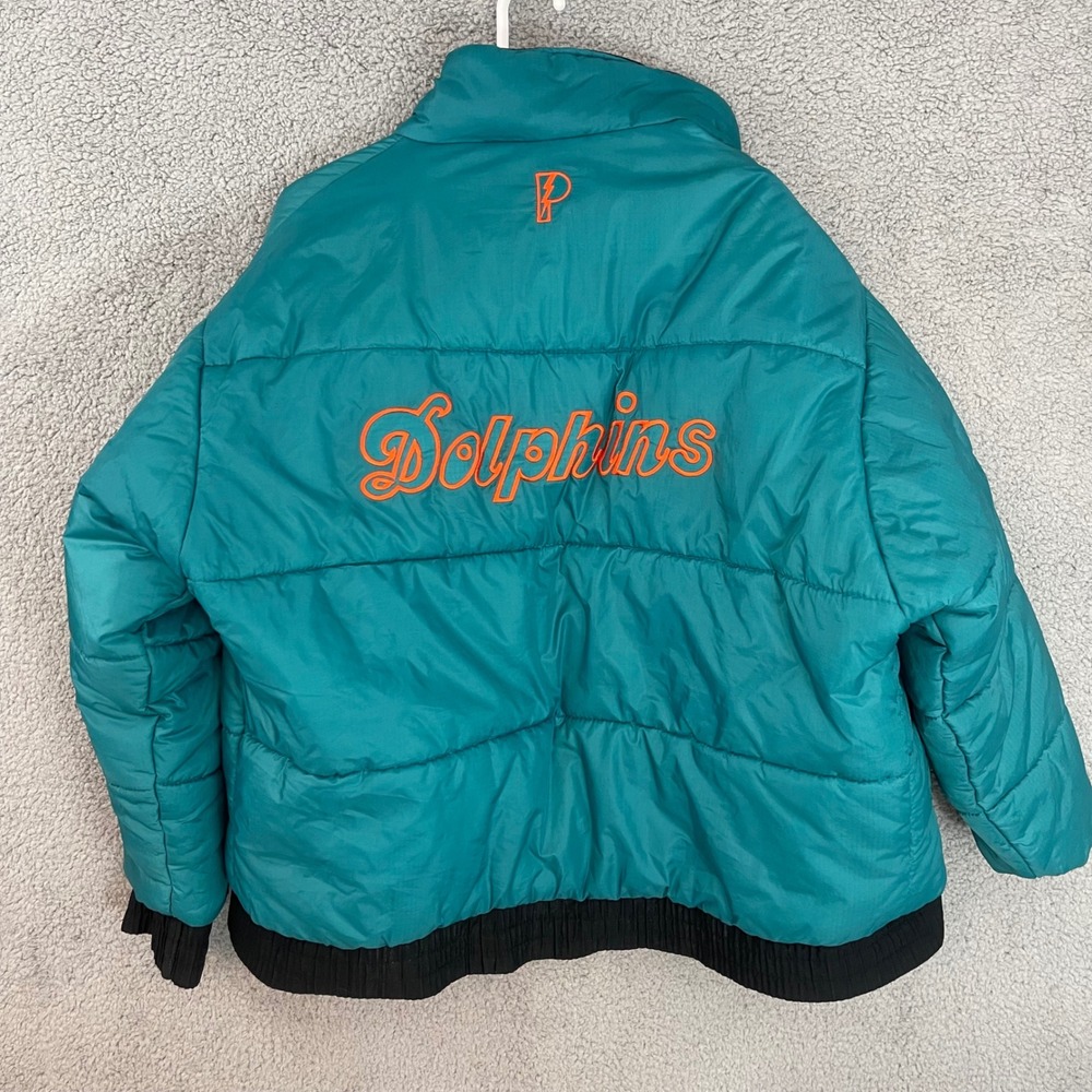 Vtg 1990's Pro Player Mens Large Miami Dolphins NFL Black Teal Reversible Jacket - Picture 9 of 11